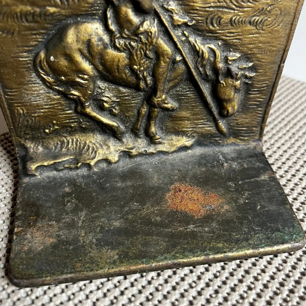 Antique Cast Bronze End of the Trail Native American Horse Bookend Western